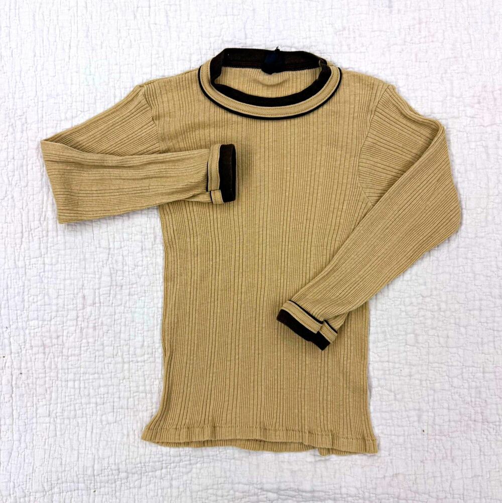 Vintage Kids Beige/Brown Ribbed Knit Mock Neck Pullover Sweater Size 6/7